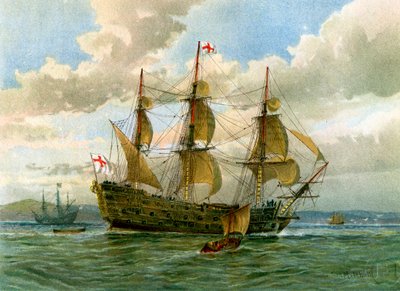 Royal Navy kampskib, c1650 c1890-c1893. af William Frederick Mitchell