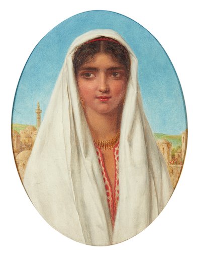Portræt af en arabisk pige (olie på panel) af William Gale
