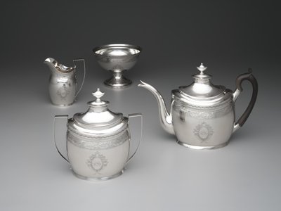Tekande, flødekande, affaldsskål og sukkerskål, ca. 1795 (sølv og hårdttræ) af William Garret Forbes