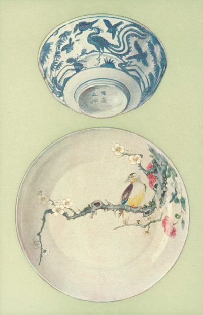 Skål, periode med Chia Ching og tallerken, periode med unge Cheng, kinesisk (farve litho) af William Gibb