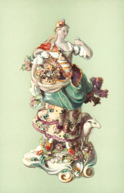 Figur af en hyrdinde, Chelsea (farve litho) af William Gibb