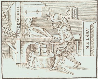 Smedning af en magnet, fra William Gilberts De Magnete af William Gilbert