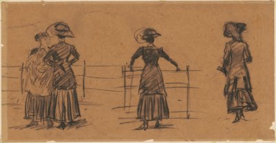 Kvindestudier om parkens rækværk af William Glackens
