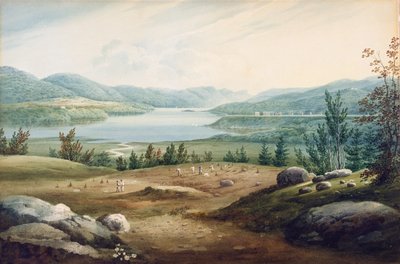 Hudson River ved West Point, New York, 1820 (wc på papir monteret på pap) af William Guy Wall