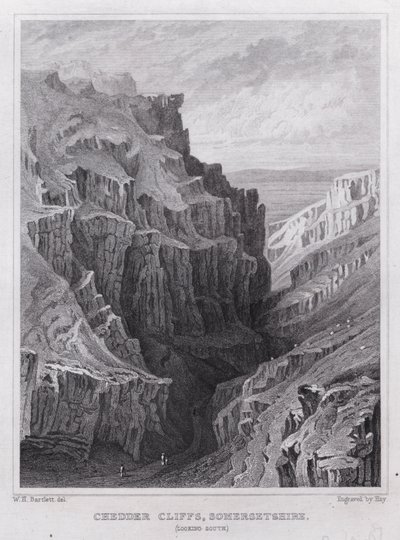 Cheddar Cliffs, Somersetshire, ser mod syd (gravering) af William H. Bartlett