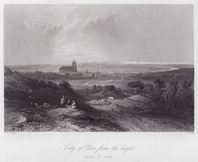 Byen Ulm fra højderne (gravering) af William H. Bartlett