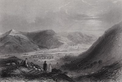Gerizim-bjerget og Nablous-dalen, fra Ebal-bjerget (gravering) af William H. Bartlett