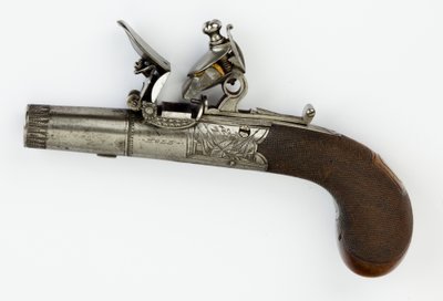 Flintlock Pocket Pistol med Box-Lock, ca. 1820 (stål, sølv og valnøddetræ) af William Hale