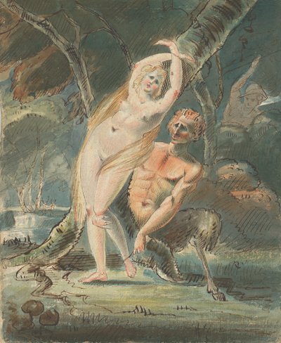 Amymone med en lecherous Satyr, 1770-80. af William Hamilton