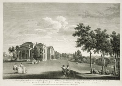 Udsigt over huset og en del af haven ved West Wycombe, Buckinghamshire, indgraveret af William Woollett (1735-85) af William Hannan