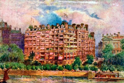 Savoy Hotel set fra Themsen, London, 1905. af William Harold Oakley