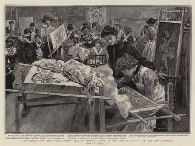 Forberedelse til kroningen, fremstilling af kongelige rober på Royal School of Art Håndarbejde af William Hatherell