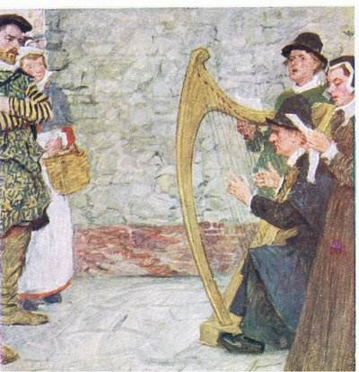 Shakespeare lytter til balladesangerne nær Somerset House, fra My Magazine, pub.1922 af William Hatherell