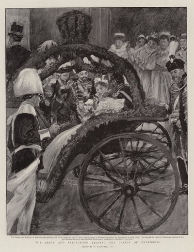 Bruden og brudgommen forlader slottet Ehrenburg af William Hatherell
