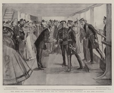 Hertugen af Connaught går ombord på SS Nubia for at sige farvel til sit eget regiment af William Hatherell