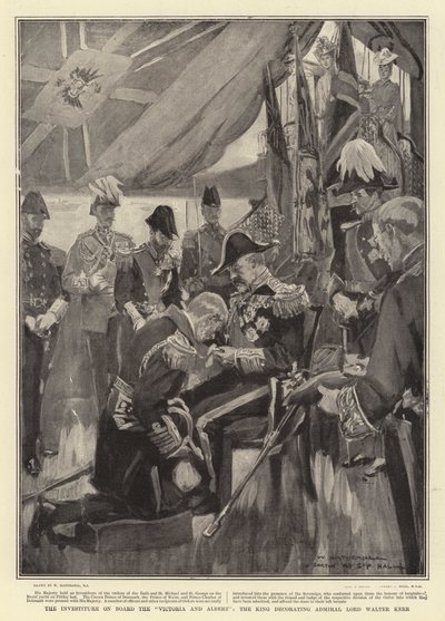 Investituren om bord på Victoria og Albert, kongen udsmykning admiral Lord Walter Kerr af William Hatherell