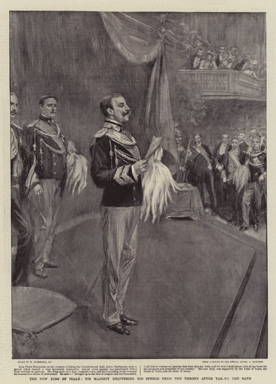 Den nye konge af Italien, Hans Majestæt holder sin tale fra tronen efter at have aflagt ed af William Hatherell