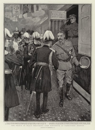 Prinsen af Wales byder Lord Kitchener velkommen på Paddington Station af William Hatherell