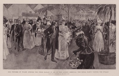 Prinsessen af Wales åbner pressens basar til fordel for London Hospital, og det kongelige selskab besøger boderne af William Hatherell