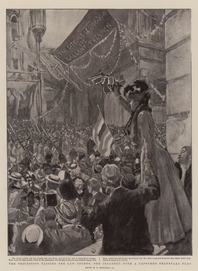 Processionen forbi domstolene, infanteriet med et erobret Transvaal-flag af William Hatherell