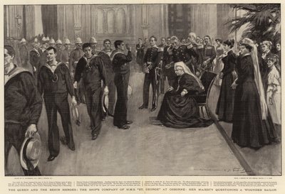 Dronningen og Benin-heltene, Skibskompagniet af H M S St George i Osborne, Hendes Majestæt udspørger en såret sømand af William Hatherell