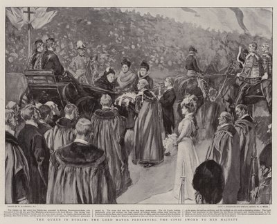 Dronningen i Dublin, overborgmesteren overrækker det borgerlige sværd til Hendes Majestæt af William Hatherell