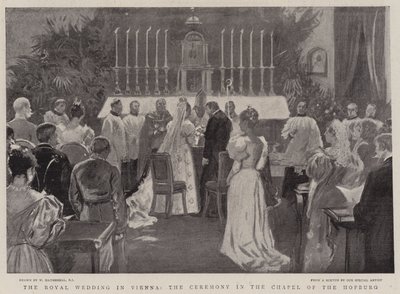 Det kongelige bryllup i Wien, ceremonien i kapellet i Hofburg af William Hatherell