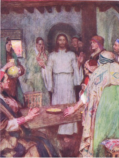 Så kom Jesus og stod midt imellem, fra The Bible Story udgivet af Hodder & Stoughton, ca. 1930 af William Hatherell