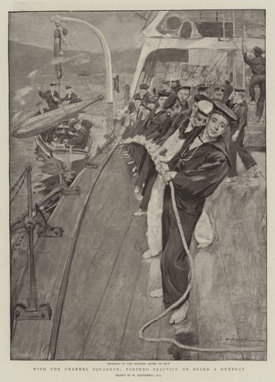 Med Channel Squadron, Torpedo Practice ombord på en kanonbåd af William Hatherell