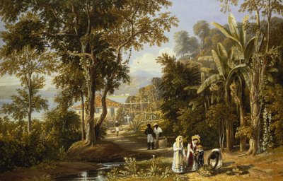 Havescene på Braganza-kysten, Rio de Janeiro, 1827 af William Havell