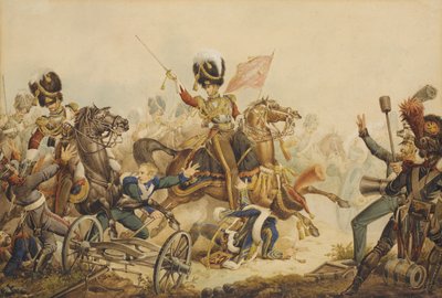 1. livgarde angreb fransk artilleri ved slaget ved Waterloo i 1815, 1820 af William Heath