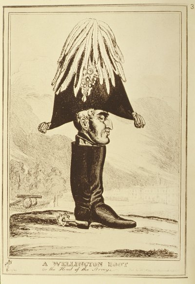 En Wellington Boot, eller The Head of the Army, 1827 af William Heath