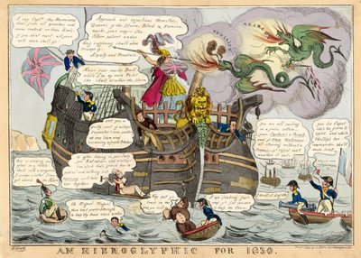 En hieroglyf for 1830, pub. 1830 håndfarvet gravering. af William Heath