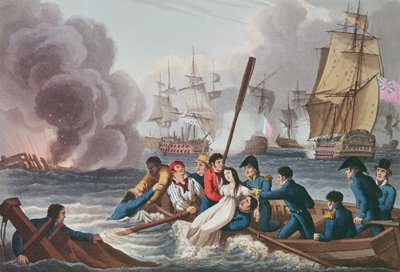 Anekdote om slaget ved Trafalgar, graveret af Matthew Dubourg (fl.1813-20) fra "Historic, Military and Naval Anecdotes", udgivet af Edward Orme (1774-c.1820) 1817 (akvaratint) af William Heath