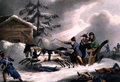 Bonapartes flugt forklædt som grev Vicenza fra Rusland, udgivet 1. marts 1814 af William Heath (akvatint) af William Heath