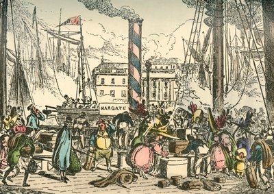 At komme ombord på Margate Steam-pakken ved London Bridges Wharf, 1838 af William Heath