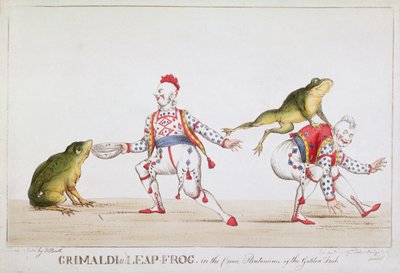 Grimaldis springfrø i den gyldne fisks komiske pantomime, 1812 af William Heath
