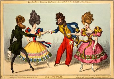 La Poule. Quadrille - Aftenmode, dedikeret til nationens HØJERE, 1827 (håndkoloreret stik) af William Heath