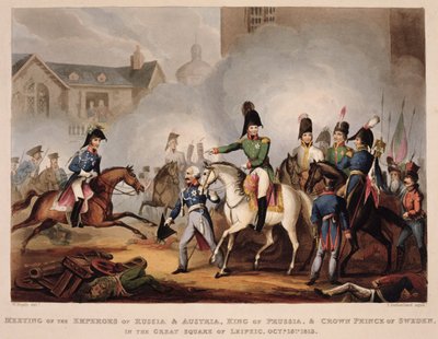 Møde mellem kejserne af Rusland og Østrig, konge af Preussen og kronprins af Sverige på den store plads i Leipsic, 18. oktober 1813, fra 