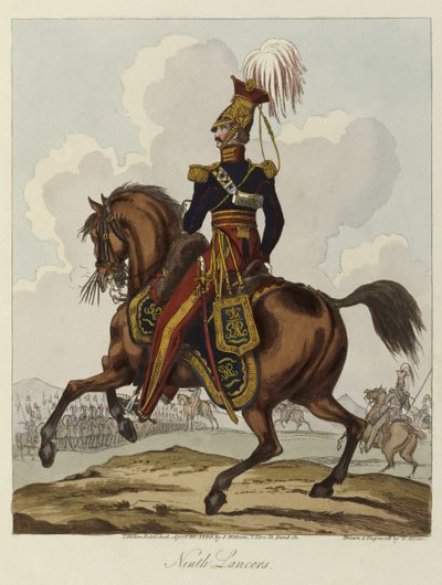Niende husarer, 1820 (farvet akvatint) af William Heath