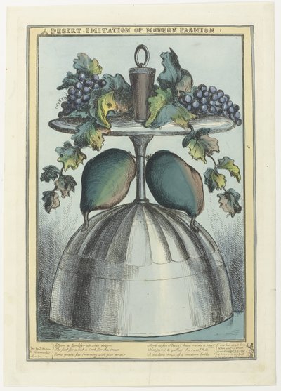 Omvendt coupé med kork, vindruer og ranker på foden og pærer på stilken A Desert - Imitation of Modern Fashion (titel på objekt) af William Heath