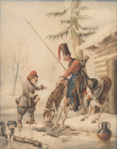 Russiske kosakker ved et bådehus på bredden af Don af William Heath