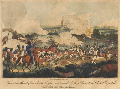 Taget i det øjeblik, hvor Cuirassiers blev omringet af 79 Regiment og Scotch Greys i slaget ved Waterloo, 18. juni 1815, indgraveret af Romney og udgivet af Richard Evans, 1816 (co. af William Heath