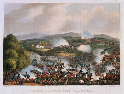 Slaget ved Quatre Bras den 16. juni 1815, graveret af Thomas Sutherland, 1815 (farvet akvatint) af William Heath