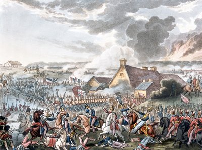 Slaget ved Waterloo, illustration til et fortællende digt af Dr. Syntax, udgivet 1818 (farvet akvatint) af William Heath