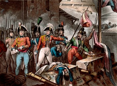 Hertugen af Wellington ved indtagelsen af Ciudad Rodrigo, Spanien, halvøkrigen, 1812 c1818. af William Heath