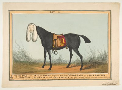 Skal sælges med alle hans forlovelser - Den berømte racehesteuldsæk, 29. juni 1829. af William Heath