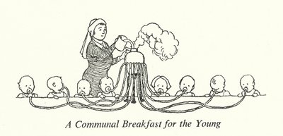 En fælles morgenmad for de unge (litho) af William Heath Robinson