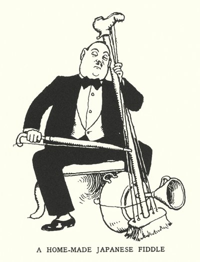 En hjemmelavet japansk violin (litho) af William Heath Robinson