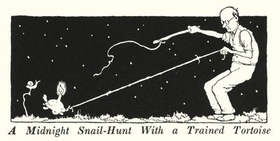 En midnatsneglejagt med en trænet skildpadde (litho) af William Heath Robinson